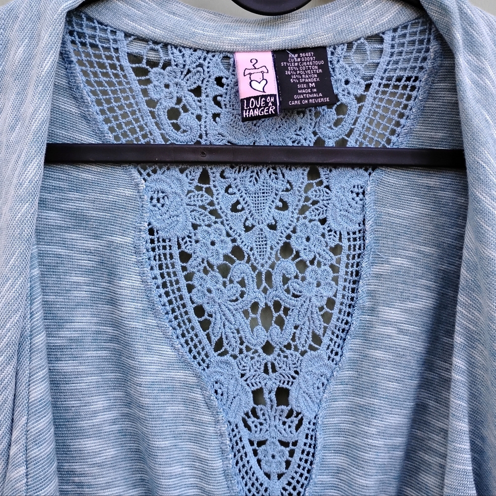 Love on a Hanger Blue Open Front Cardigan with Ruffled Sleeves - Picture 4 of 10